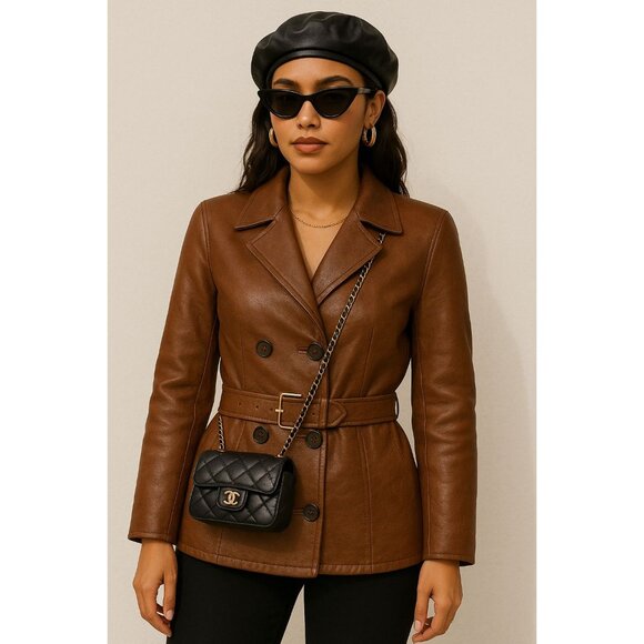 Valerie Stevens Large Vintage Geniune Lamb Leather Brown Womens Jacket - Picture 13 of 14